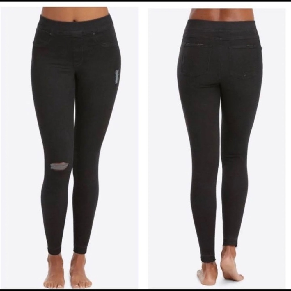 Spanx skinny black distressed jeggings